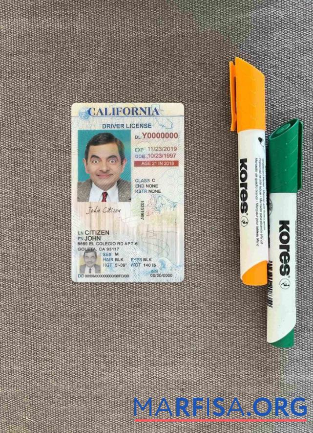 Printable USA California driving license under 21 photolook download for verification
